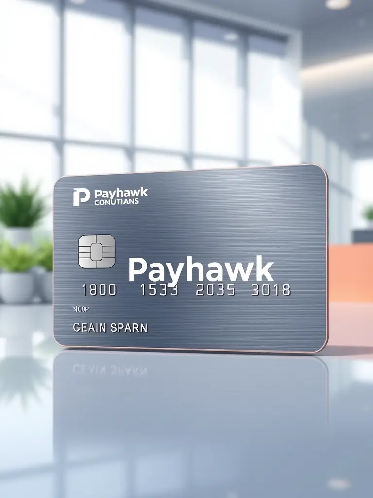 A professional-looking virtual card with the Payhawk logo, designed for enterprise solutions, displayed on a clean, modern background.