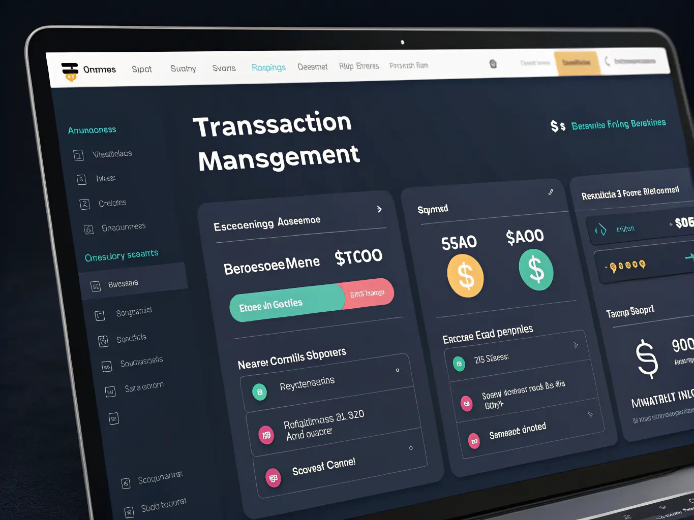 A transaction tracking dashboard displaying detailed transaction history, categorized expenses, and customizable reporting options.