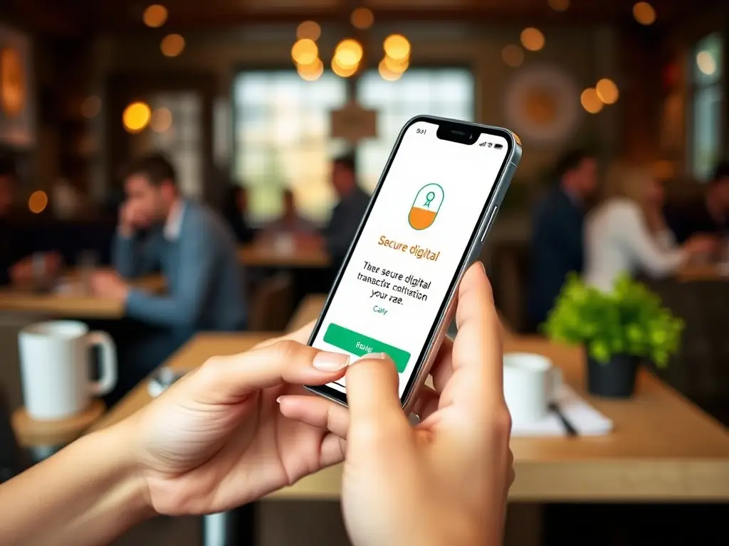An image depicting a secure virtual card transaction on a mobile device, emphasizing the security features and real-time control offered by Payhawk's platform.